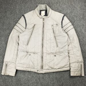 Diesel Chain Glam 78 Biker Puffer Jacket Womens XL Vintage Y2K Zippers Moto Gray